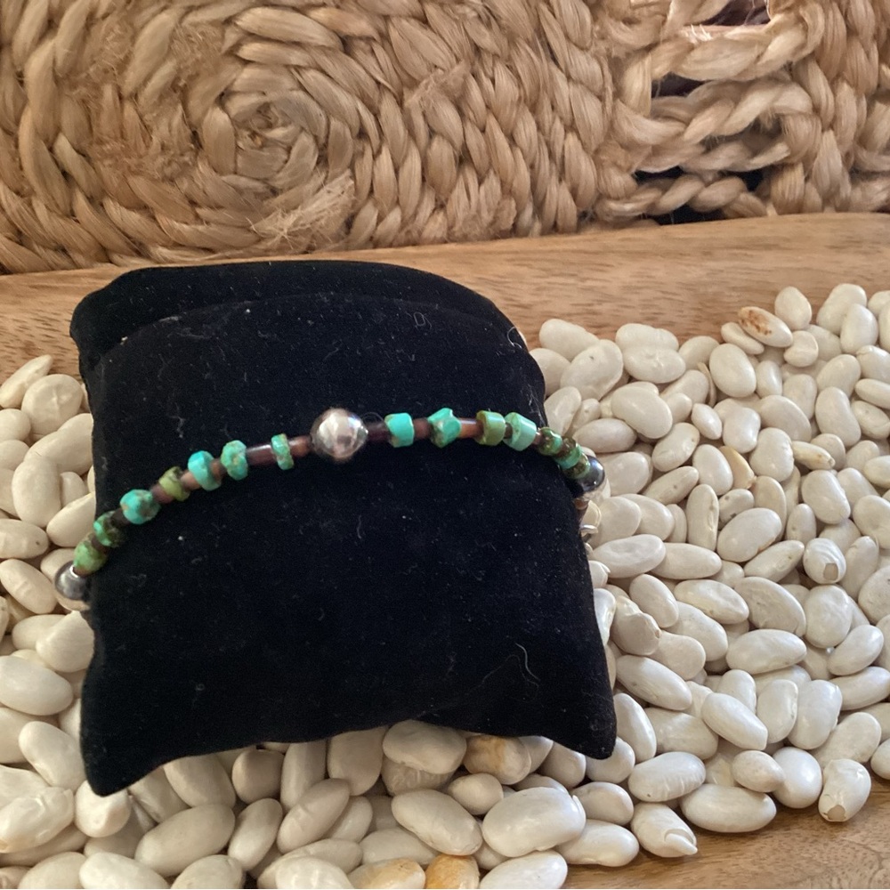 Turquoise and Sterling Silver Beaded Bracelet - Picture 2 of 5